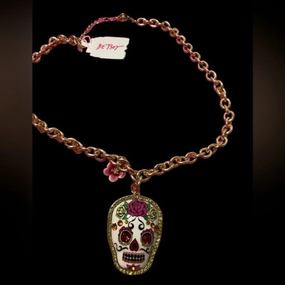 BETSEY JOHNSON SET Sugar Skull Day of the Dead Earrings Necklace Ring NEW NWT - Picture 12 of 16